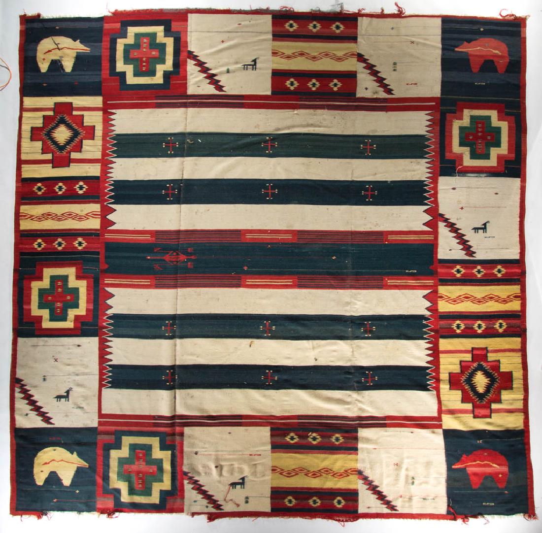 NATIVE AMERICAN ATTRIBUTED WOVEN WOOL RUG / BLANKET Aug 25, 2018