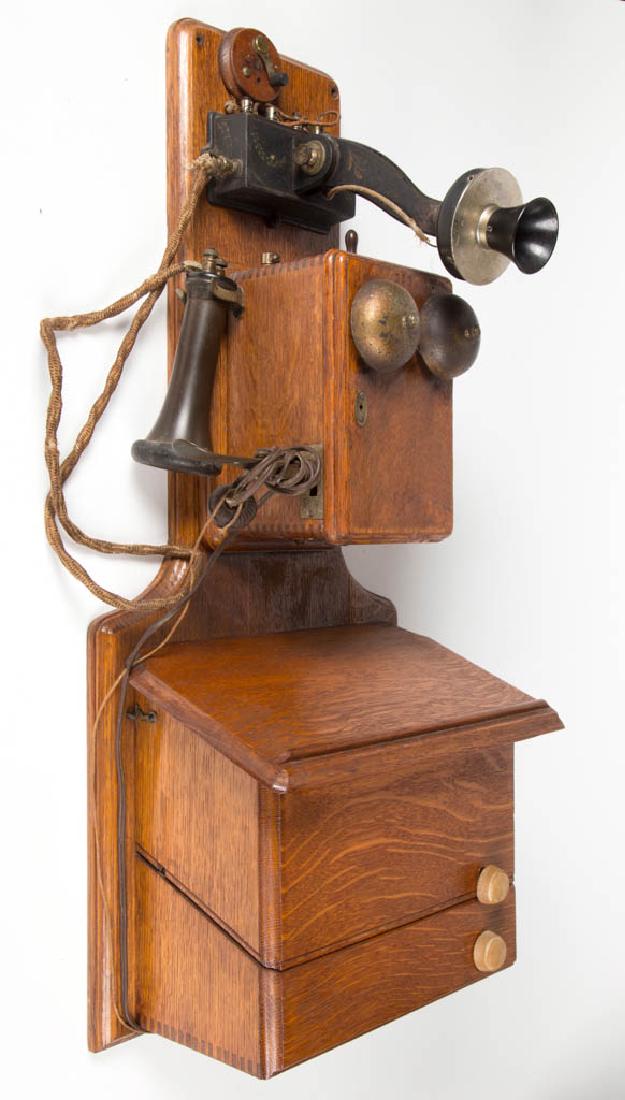 ANTIQUE OAK TWO-BOX WALL TELEPHONE (1 of 1)
