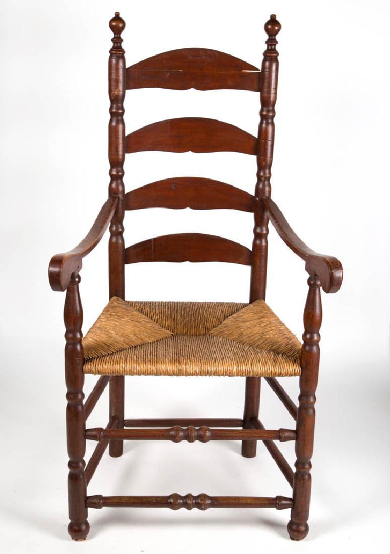NEW ENGLAND PAINTED LADDER-BACK RUSH-SEAT ARM CHAIR (1 of 3)