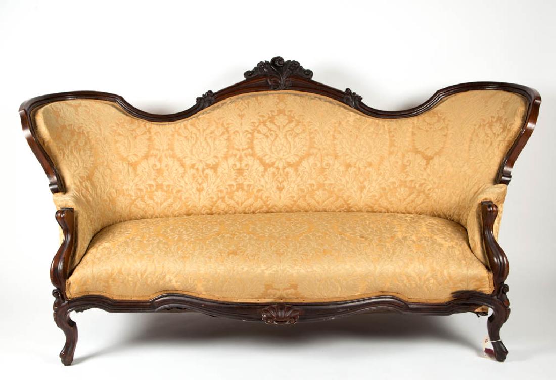AMERICAN VICTORIAN CARVED ROSEWOOD SETTEE (1 of 4)