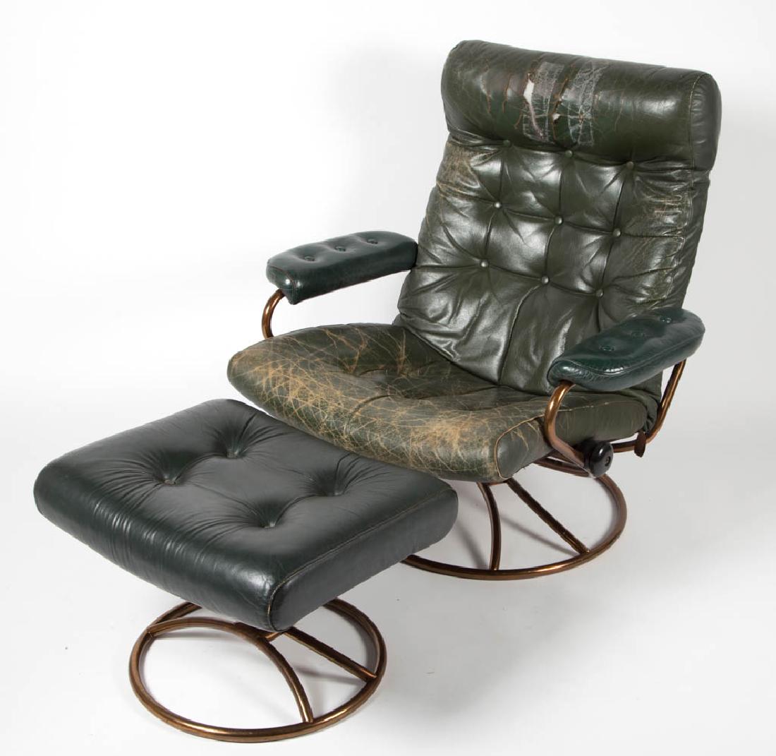 MODERN LEATHER CHAIR AND OTTOMAN, LOT OF TWO (1 of 3)