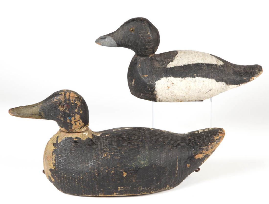 FOLK ART CARVED AND PAINTED DUCK DECOYS, LOT OF TWO (1 of 4)