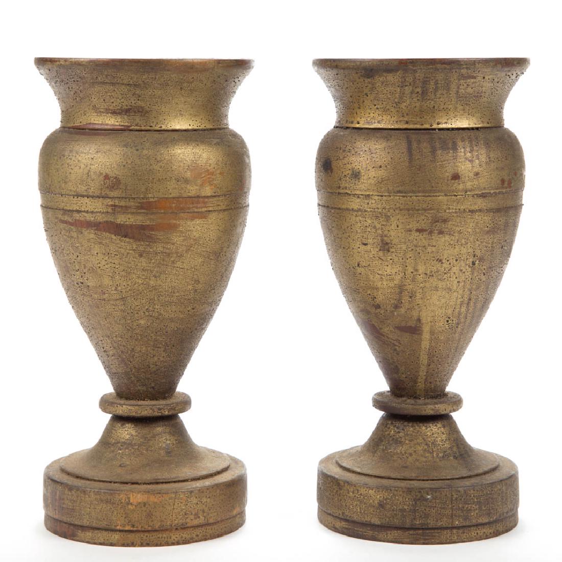 PAIR OF FOLK ART TURNED TREEN URNS (1 of 1)