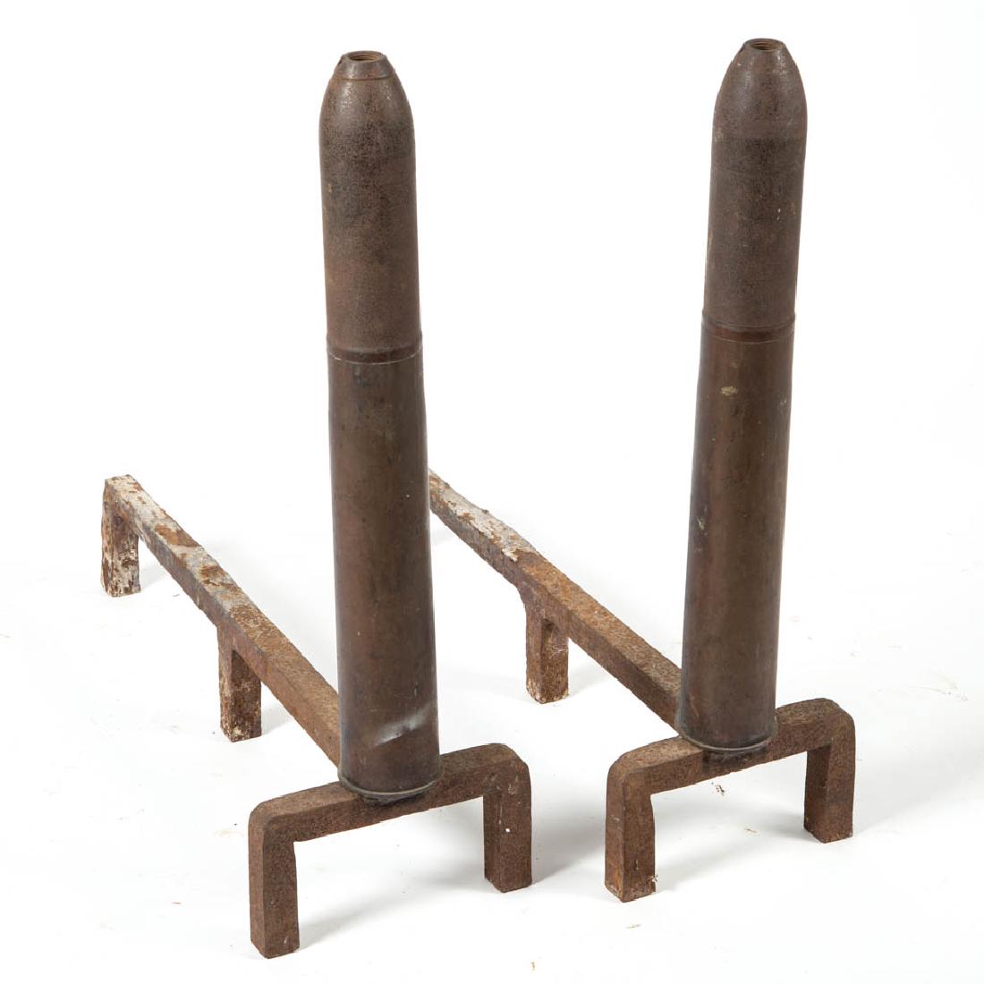 PAIR OF FOLK ART ARTILLERY SHELL ANDIRONS (1 of 1)