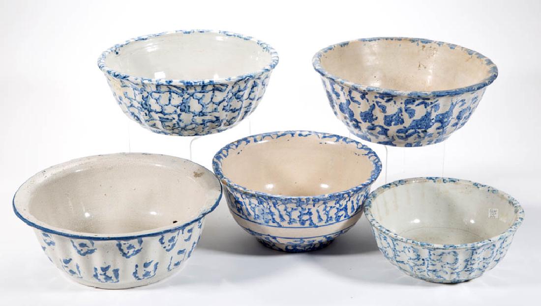AMERICAN BLUE AND WHITE SPONGEWARE STONEWARE BOWLS, LOT (1 of 1)