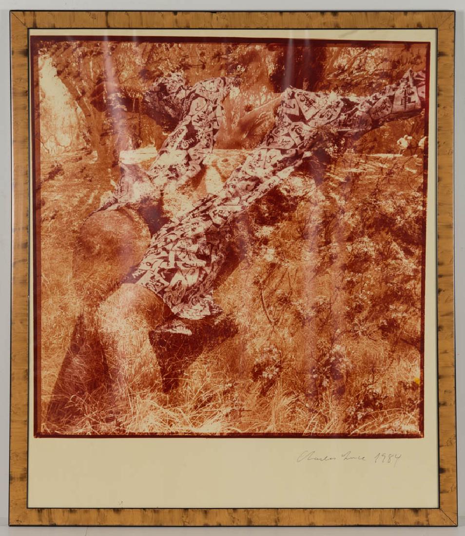 ARTIST SIGNED MIXED MEDIA, LOT OF TWO: ARTIST SIGNED MIXED MEDIA, LOT OF TWO, poster signed by Robert Freeman, and an Asian inspired photographed dated 1984. Each housed under glass, in an old frame. 20th century. 21" x 37 " and 32" x 31"