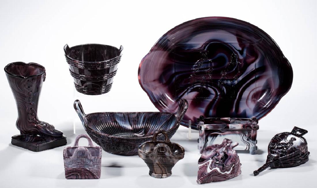 ASSORTED AMETHYST SLAG GLASS ARTICLES, LOT OF NINE (1 of 1)