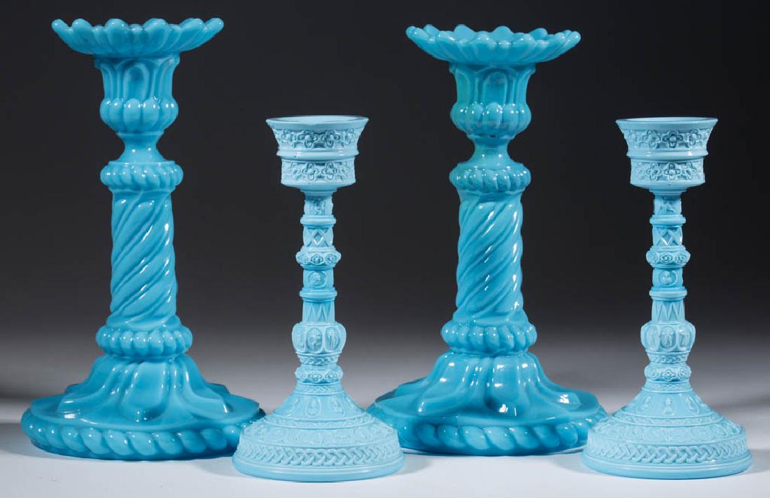 ASSORTED OPAQUE GLASS CANDLESTICKS, LOT OF FOUR (1 of 1)