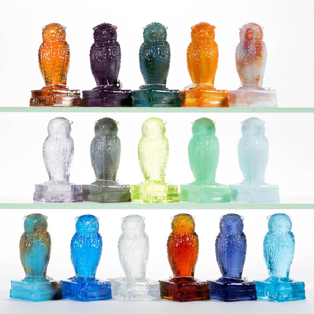 DEGENHART GLASS OWL FIGURES, LOT OF 16