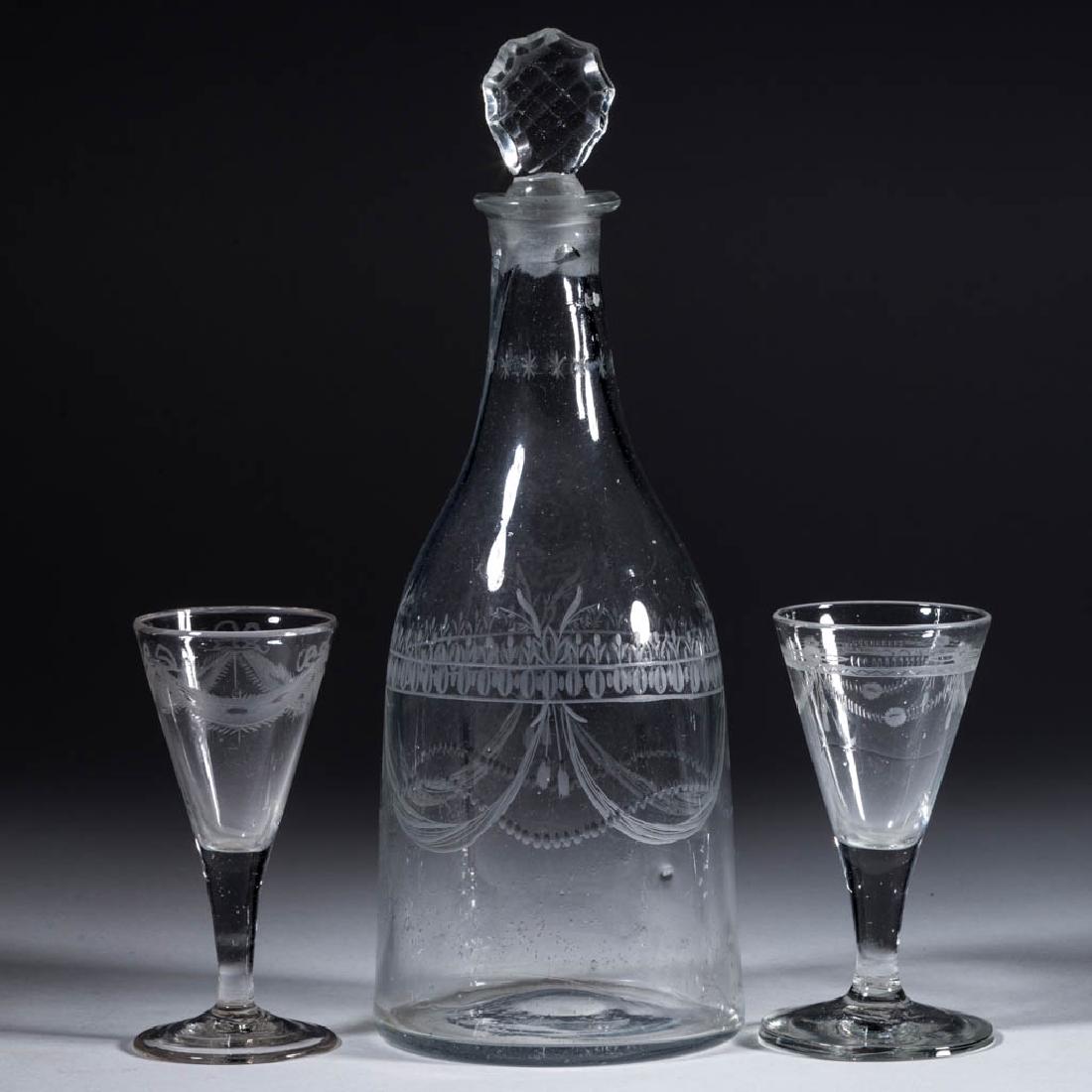 ASSORTED FREE-BLOWN AND ENGRAVED DRINKING ARTICLES, LOT (1 of 1)