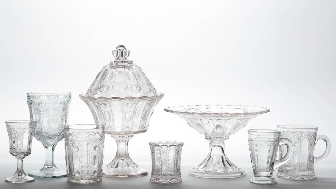 KANSAS / JEWEL AND DEWDROP ARTICLES, LOT OF EIGHT: KANSAS / JEWEL AND DEWDROP ARTICLES, LOT OF EIGHT, colorless, including a covered compote, goblet, water tumbler, and toothpick holder. U.S. Glass Co./Kokomo Glass Co. 1901-1914. 2 3/4" to 9 1/4" HOA,