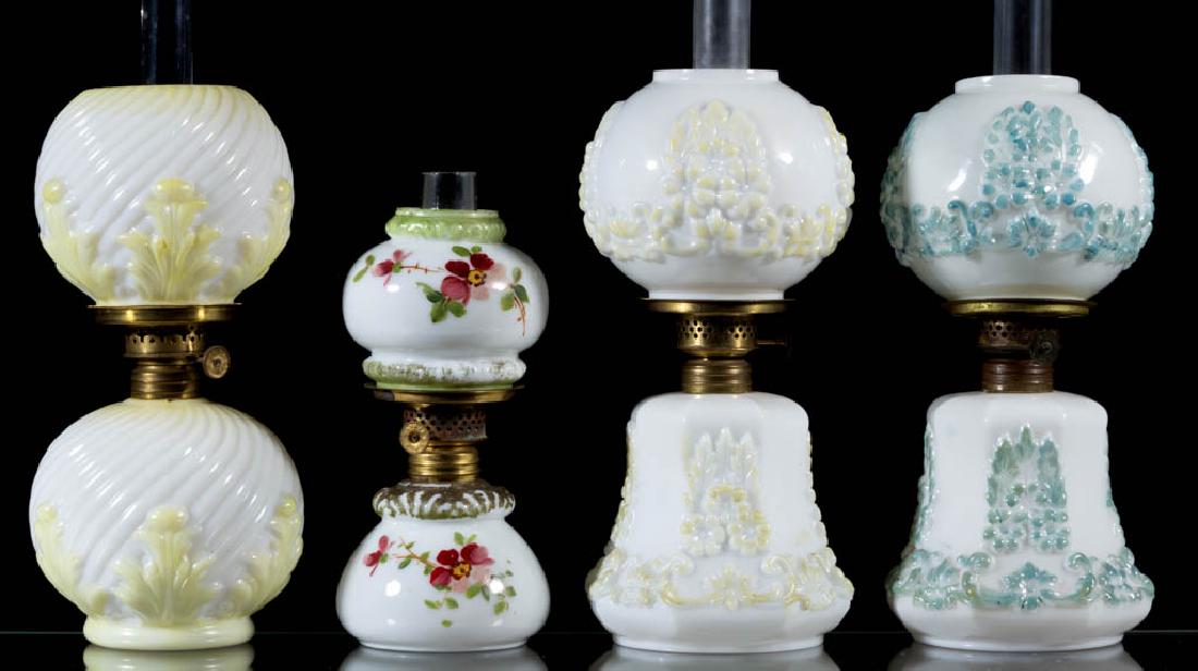 ASSORTED OPAQUE GLASS MINIATURE LAMPS, LOT OF FOUR (1 of 1)