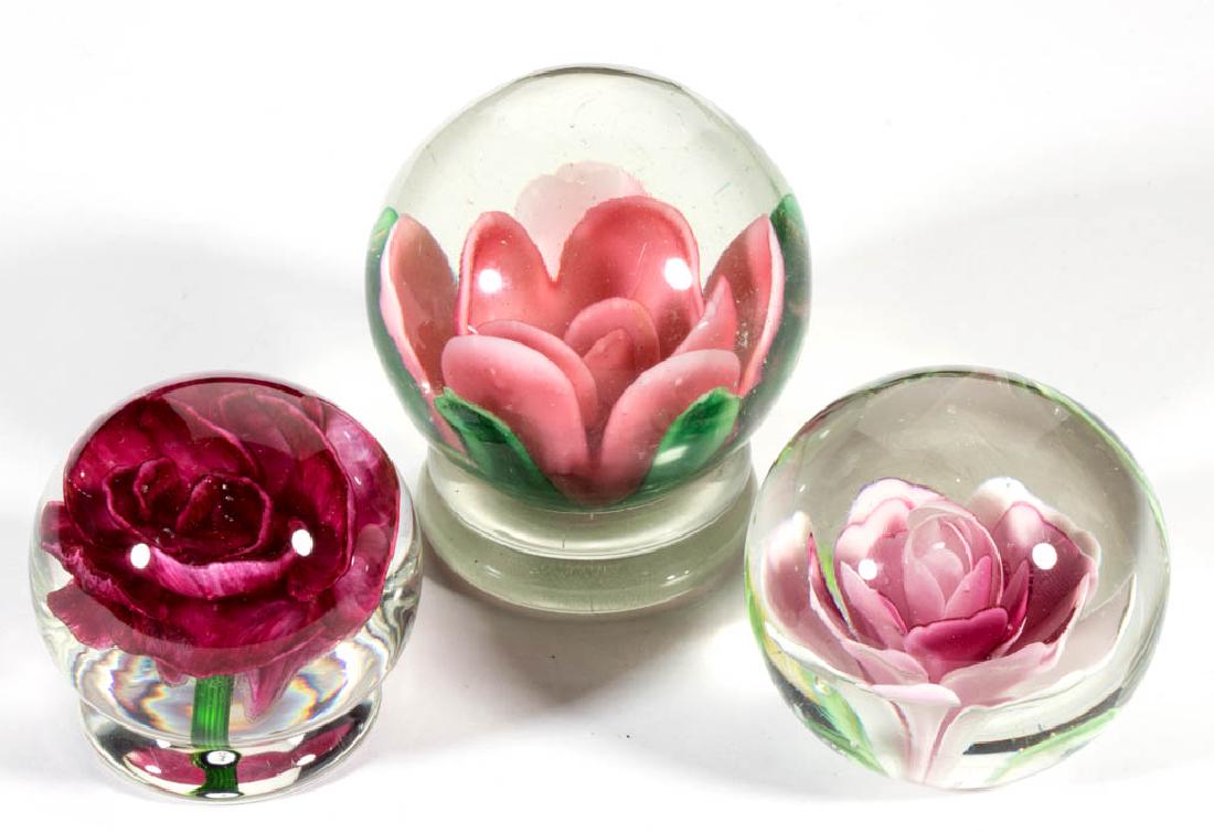 ASSORTED FLORAL LAMPWORK PAPERWEIGHTS, LOT OF THREE (1 of 1)