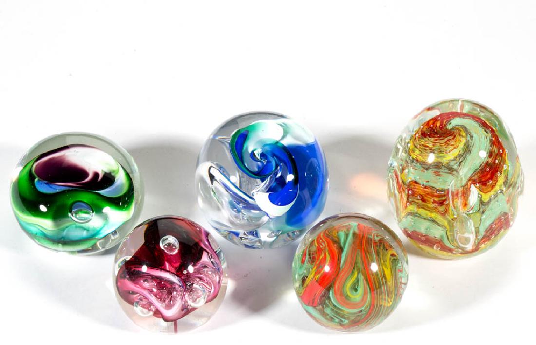 ASSORTED INTERIOR SWIRL GLASS PAPERWEIGHTS, LOT OF FIVE (1 of 1)
