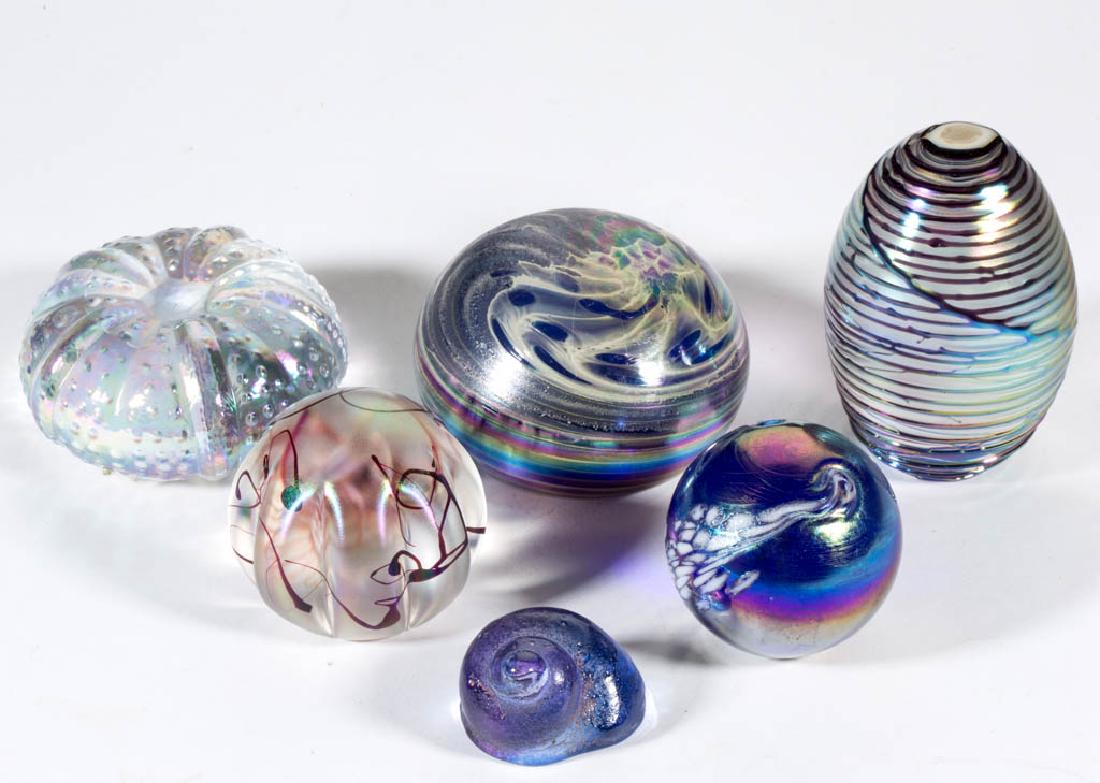 ASSORTED IRIDESCENT GLASS PAPERWEIGHTS, LOT OF SIX (1 of 1)