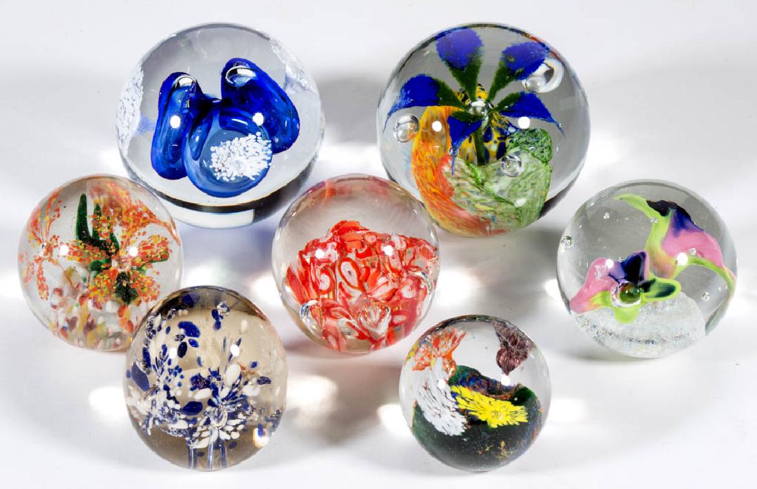 ASSORTED FLORAL GLASS PAPERWEIGHTS, LOT OF SEVEN (1 of 1)