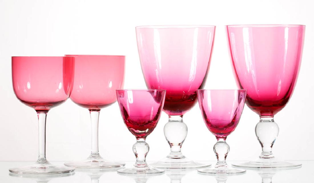 ASSORTED CRANBERRY GLASS DRINKING ARTICLES, LOT OF SIX (1 of 1)