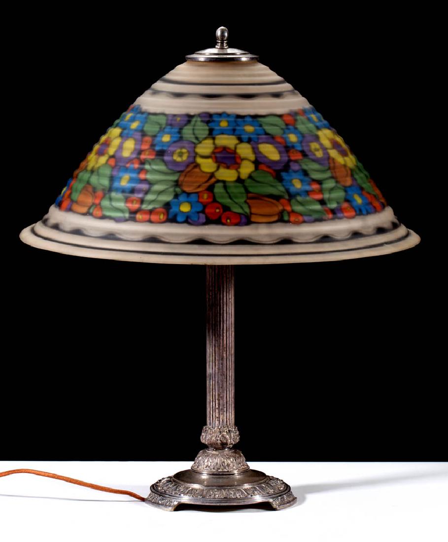 PAIRPOINT REVERSEPAINTED FLOWER BAND TABLE LAMP