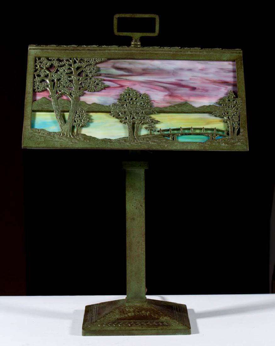 SIGNED BRADLEY AND HUBBARD METAL OVERLAY AND SLAG GLASS (1 of 6)