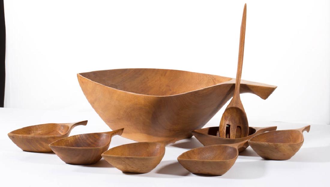 MID-CENTURY MODERN TEAK WOOD EIGHT-PIECE SALAD SET (1 of 1)