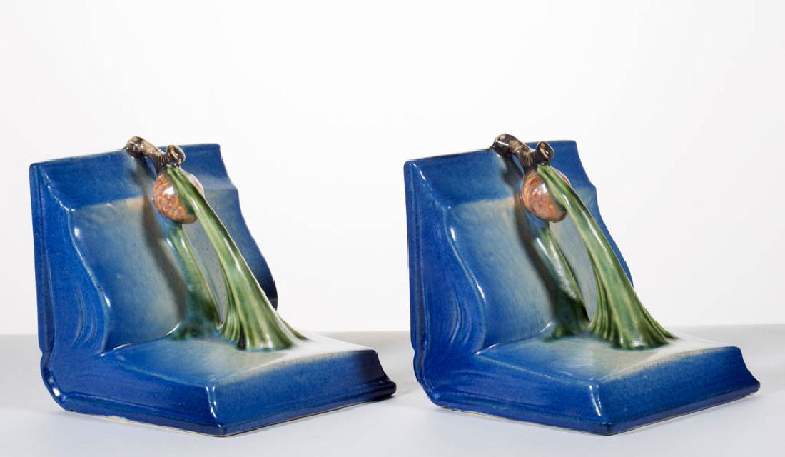 ROSEVILLE BLUE PINE CONE ART POTTERY PAIR OF BOOKENDS (1 of 4)