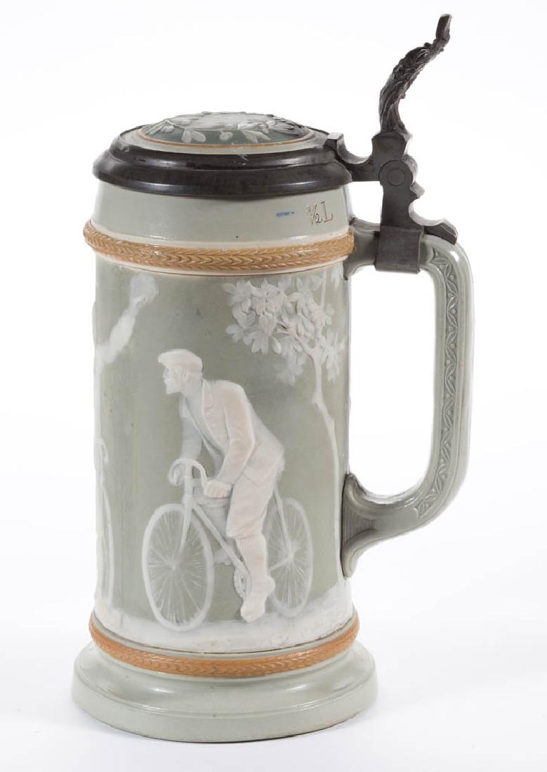 GERMAN METTLACH BICYCLE CAMEO CERAMIC STEIN (1 of 5)