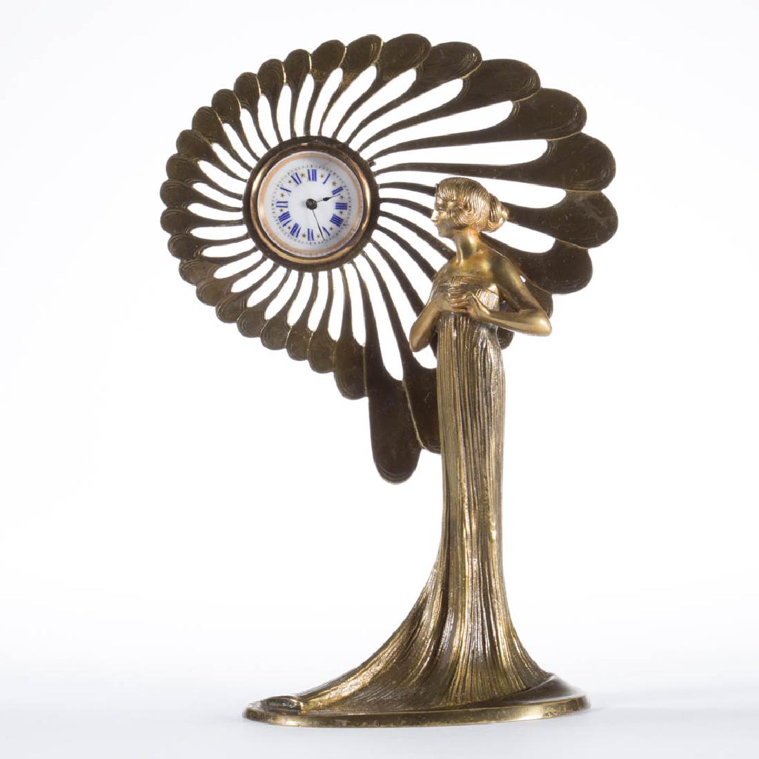 ART NOUVEAU FIGURAL BRASS DESK CLOCK (1 of 3)