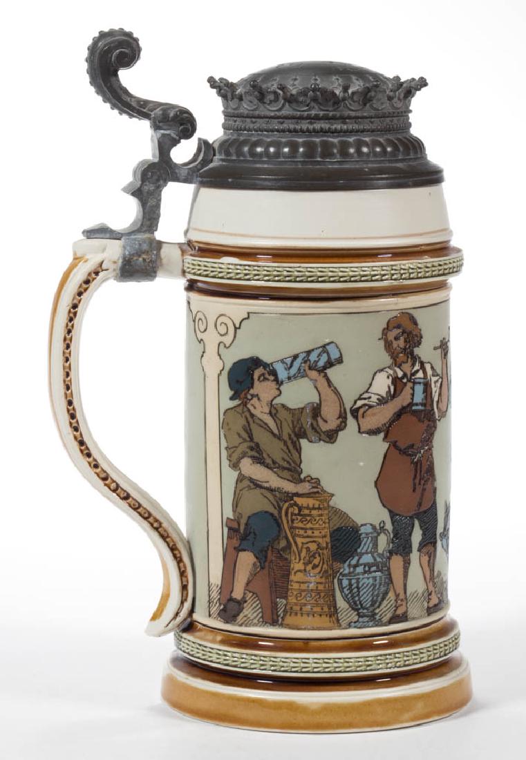 GERMAN METTLACH MUSICIAN AND GIRL CERAMIC STEIN (1 of 5)