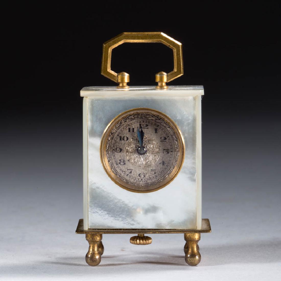 SWISS MOTHER-OF-PEARL SUB-MINIATURE CARRIAGE CLOCK (1 of 2)