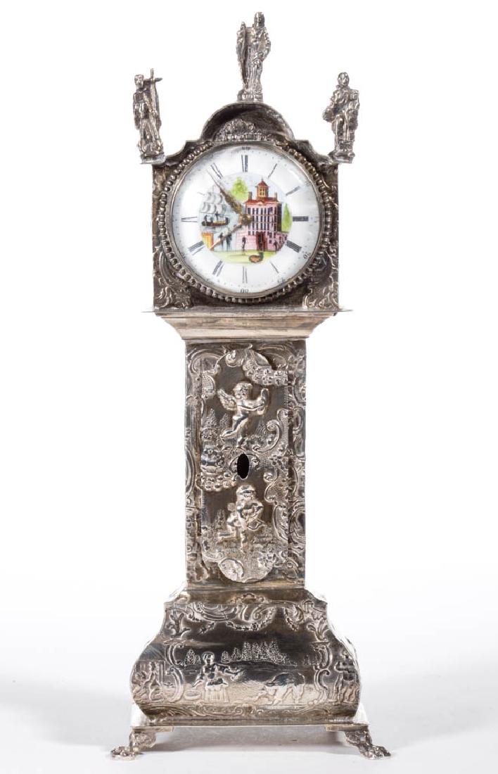DUTCH SILVER CABINET SIZE GRANDFATHER / TALL-CASE CLOCK (1 of 4)