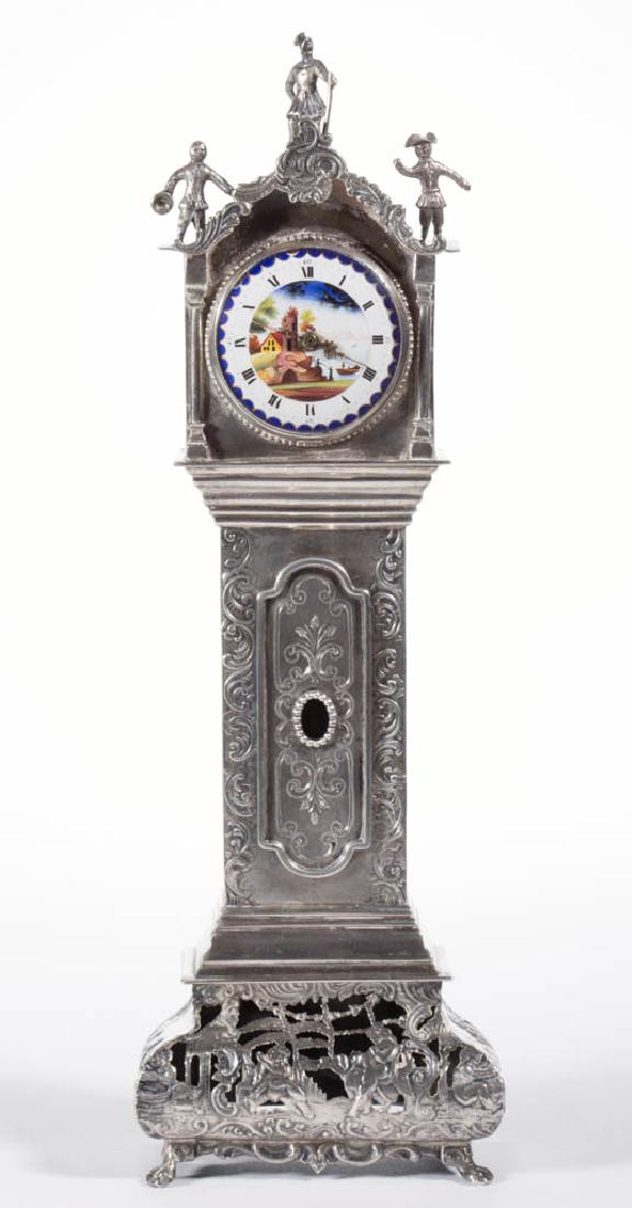 DUTCH SILVER CABINET SIZE GRANDFATHER / TALL-CASE CLOCK (1 of 4)
