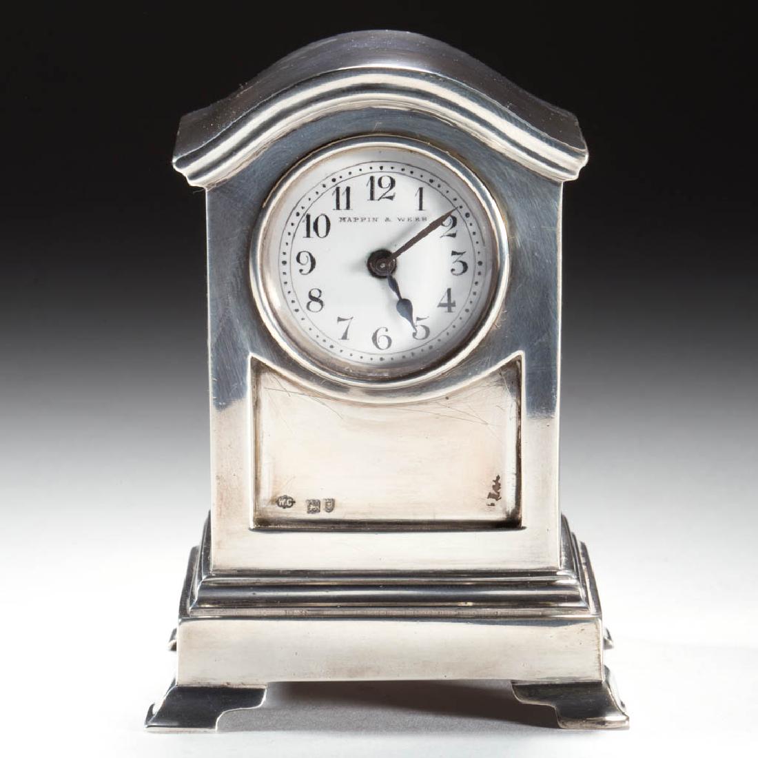 ENGLISH STERLING SILVER DIMINUTIVE DESK CLOCK (1 of 3)