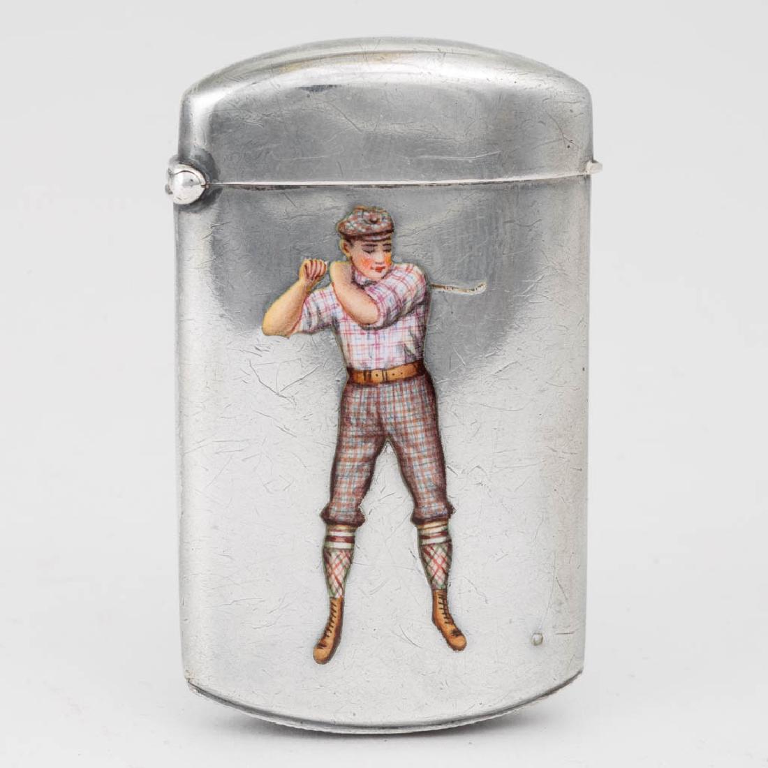 AMERICAN STERLING SILVER AND ENAMEL GOLFING MATCH SAFE (1 of 2)