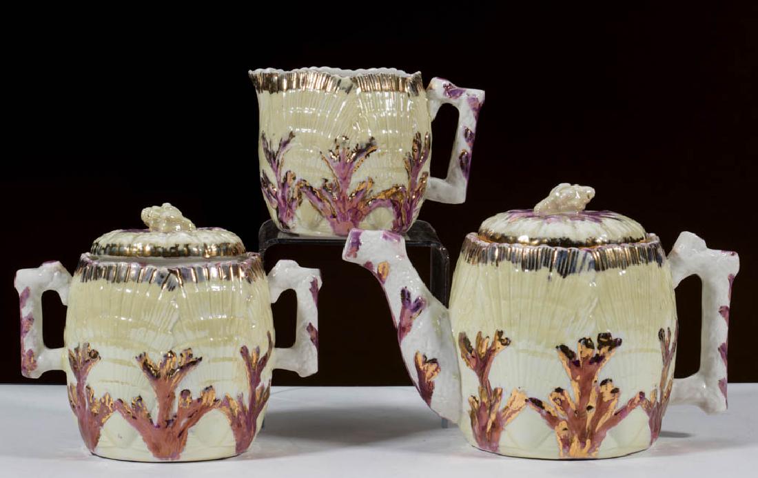 ETRUSCAN SHELL AND SEAWEED MAJOLICA CERAMIC TEA SET, (1 of 1)