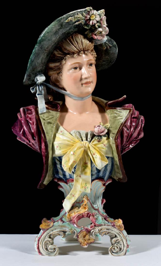 CONTINENTAL WOMAN IN HAT MAJOLICA CERAMIC LARGE BUST (1 of 2)