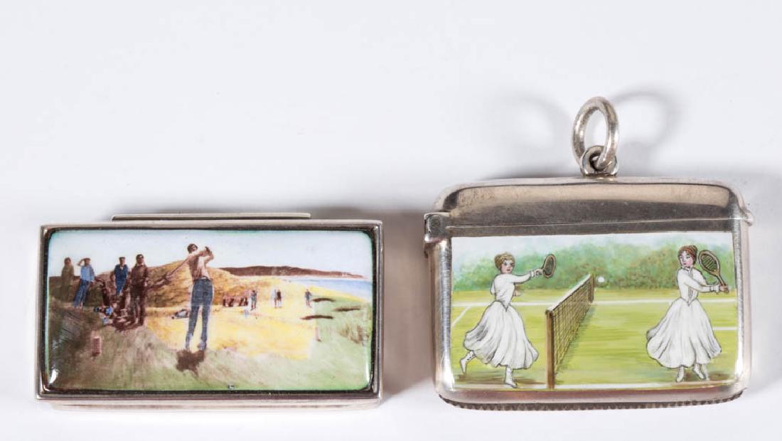 ENGLISH STERLING SILVER AND ENAMEL SPORTING MATCH SAFE (1 of 2)