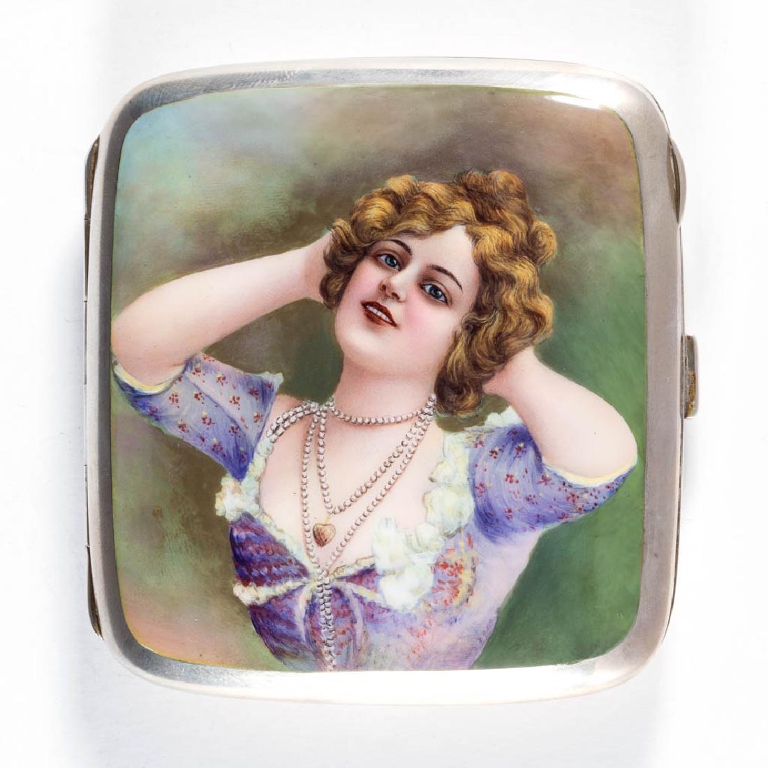 GERMAN SILVER AND ENAMEL CIGARETTE CASE (1 of 3)