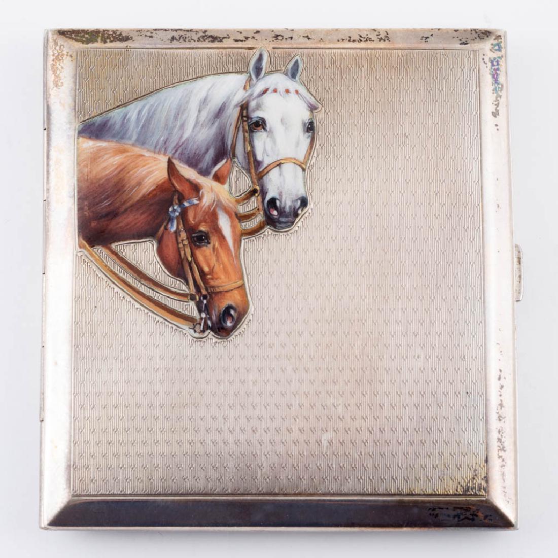 CONTINENTAL SILVER AND ENAMEL EQUESTRIAN CIGARETTE CASE (1 of 3)