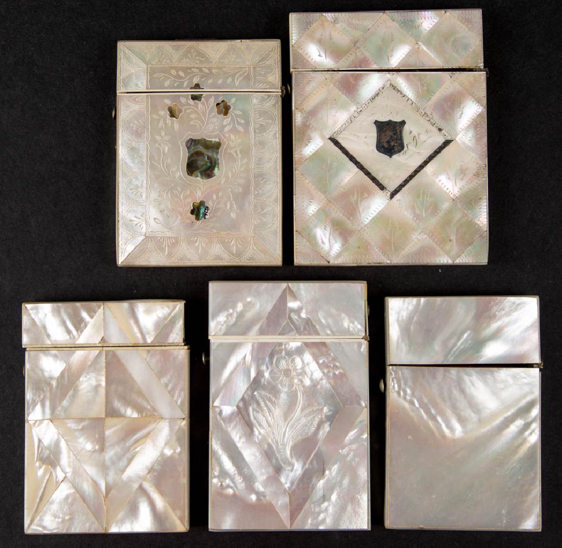 EUROPEAN MOTHER-OF-PEARL CARD CASES, LOT OF FIVE (1 of 2)