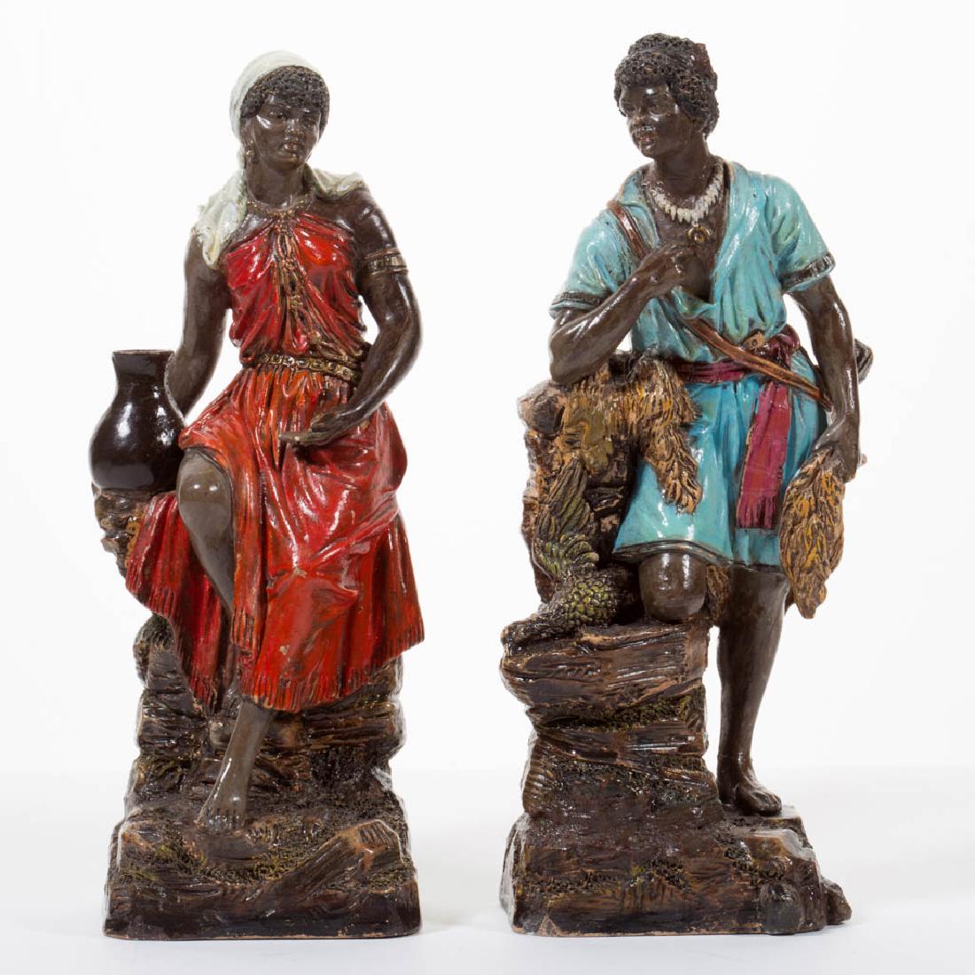 AUSTRIAN BLACKAMOOR POTTERY FIGURES, LOT OF TWO (1 of 3)