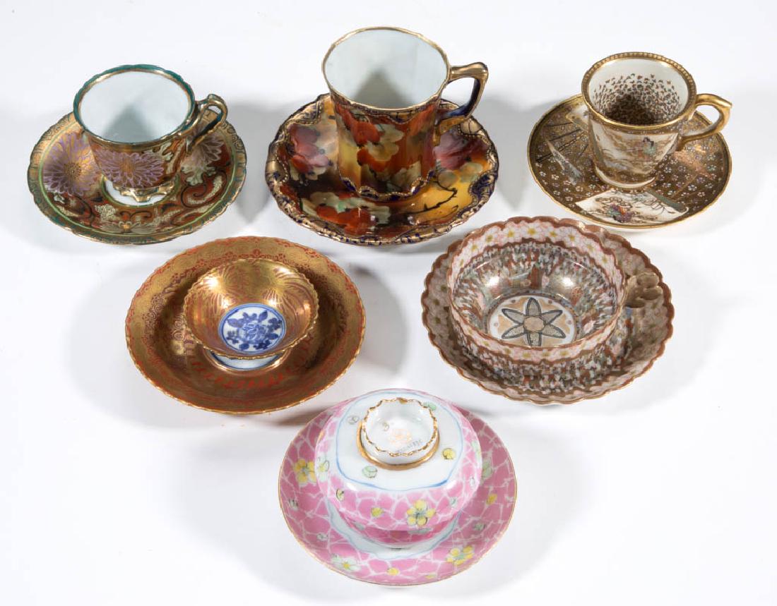 ASIAN MOTIF PORCELAIN DEMITASSE CUP AND SAUCER SETS, (1 of 1)
