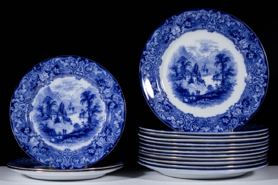 ENGLISH STAFFORDSHIRE "GENEVA", FLOW BLUE (1 of 1)