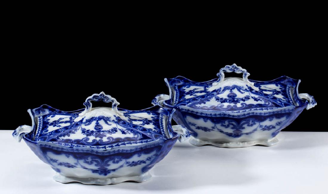 ENGLISH STAFFORDSHIRE "QUEEN" FLOW BLUE, (1 of 2)