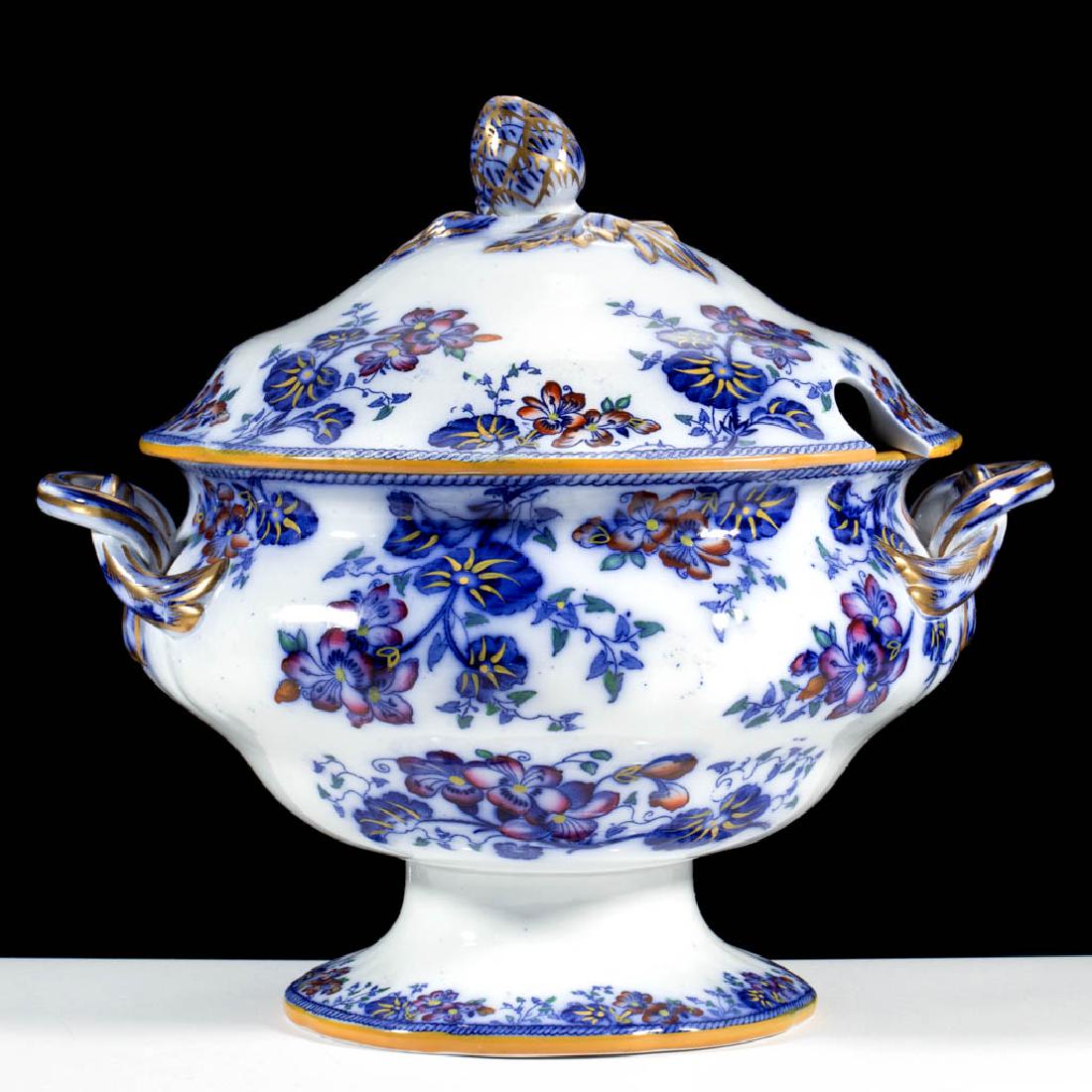 ENGLISH STAFFORDSHIRE "FLORENTINE" GAUDY FLOW BLUE, (1 of 1)