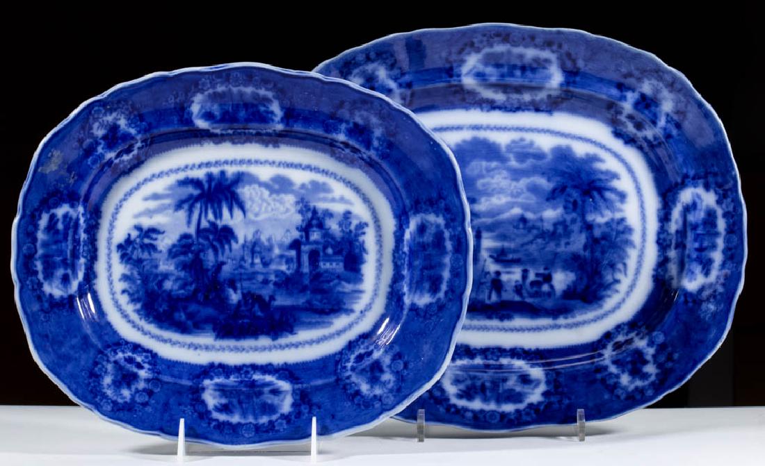 ENGLISH STAFFORDSHIRE "ORIENTAL" FLOW BLUE, (1 of 3)