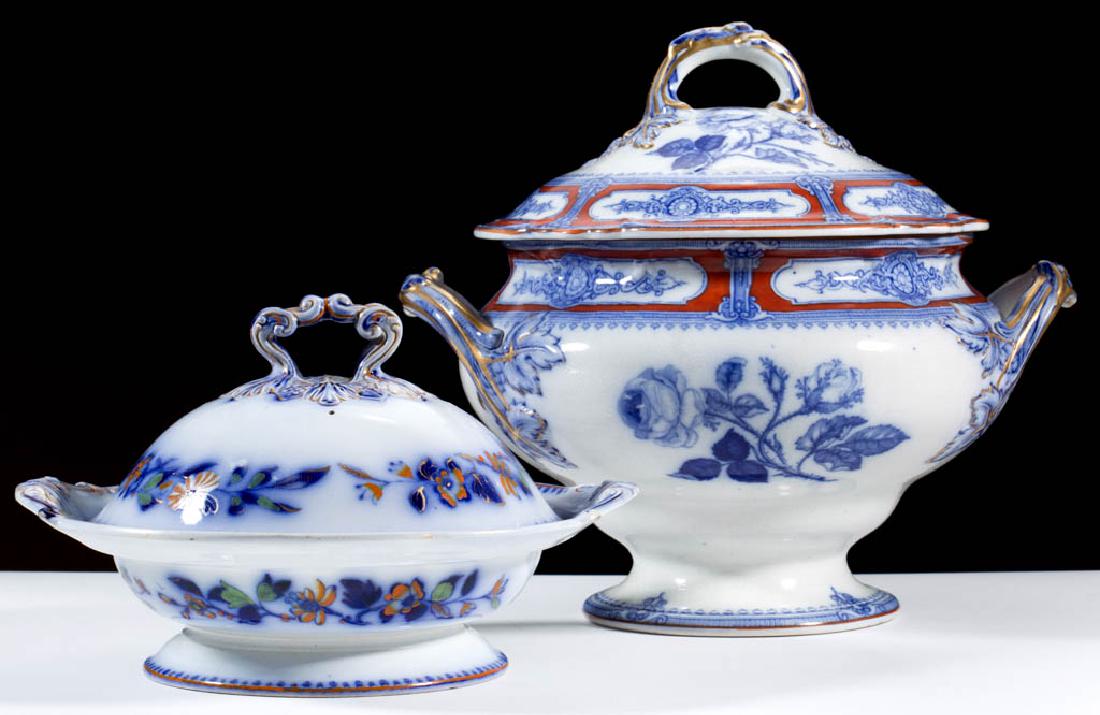 ENGLISH STAFFORDSHIRE GAUDY FLOW BLUE IRONSTONE, (1 of 4)