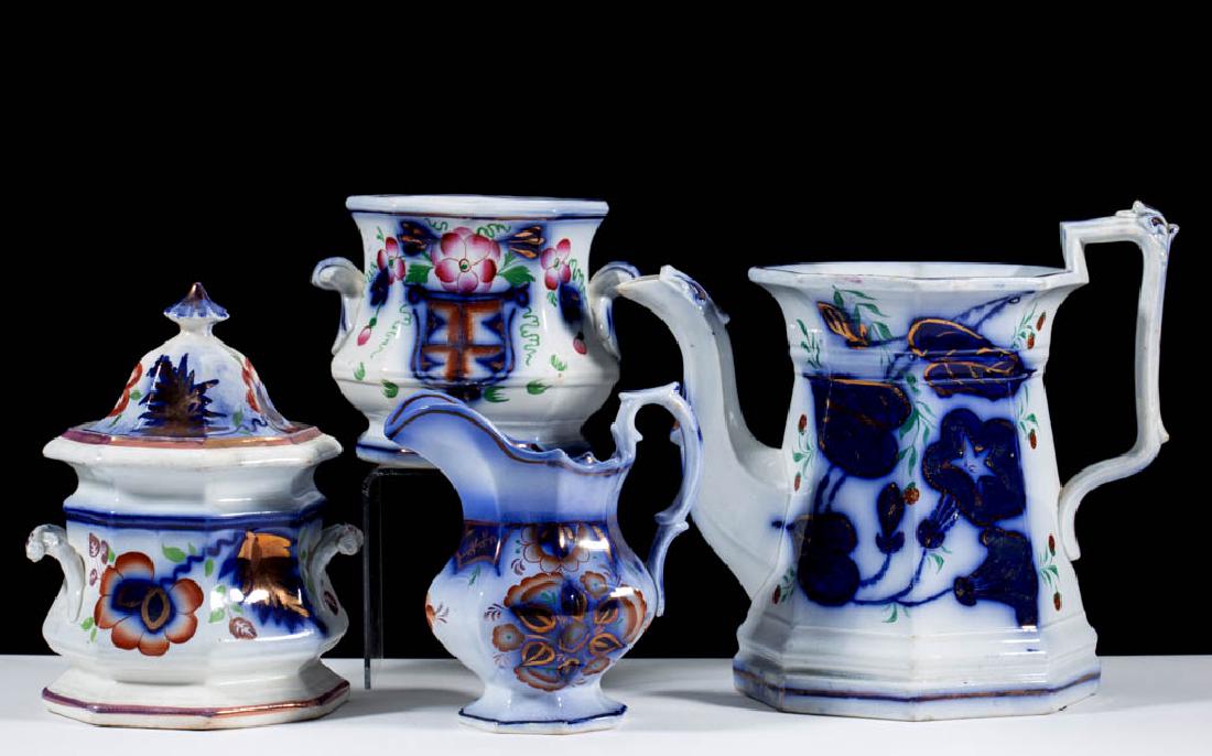 ENGLISH GAUDY FLOW BLUE IRONSTONE ARTICLES, LOT OF FOUR (1 of 1)