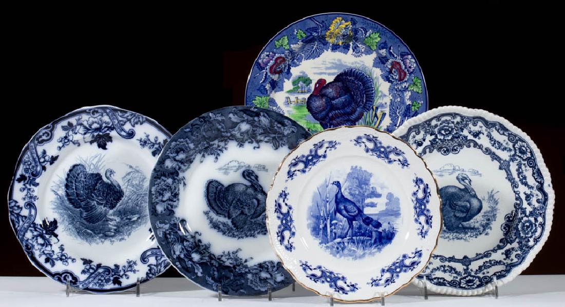 ENGLISH AND AMERICAN TURKEY MOTIF FLOW BLUE, (1 of 1)