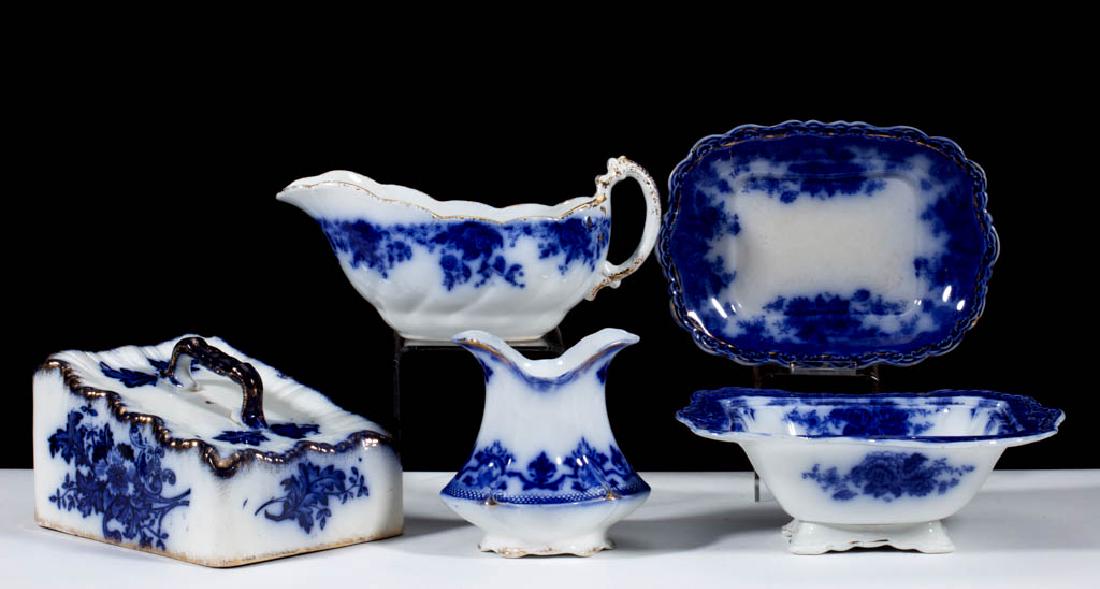 ENGLISH STAFFORDSHIRE FLORAL MOTIF FLOW BLUE, (1 of 1)