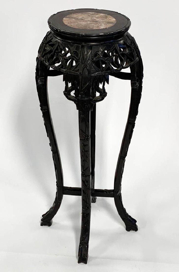 CHINESE CARVED TEAK WOOD MARBLETOP FERN STAND